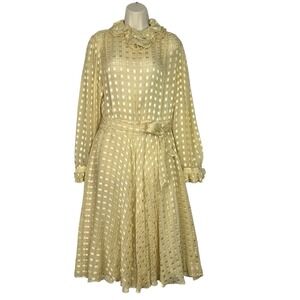 Vintage The Silk Farm ICINOO 100% Silk Sheer Grid Maxi Dress Slip Beige Size 12